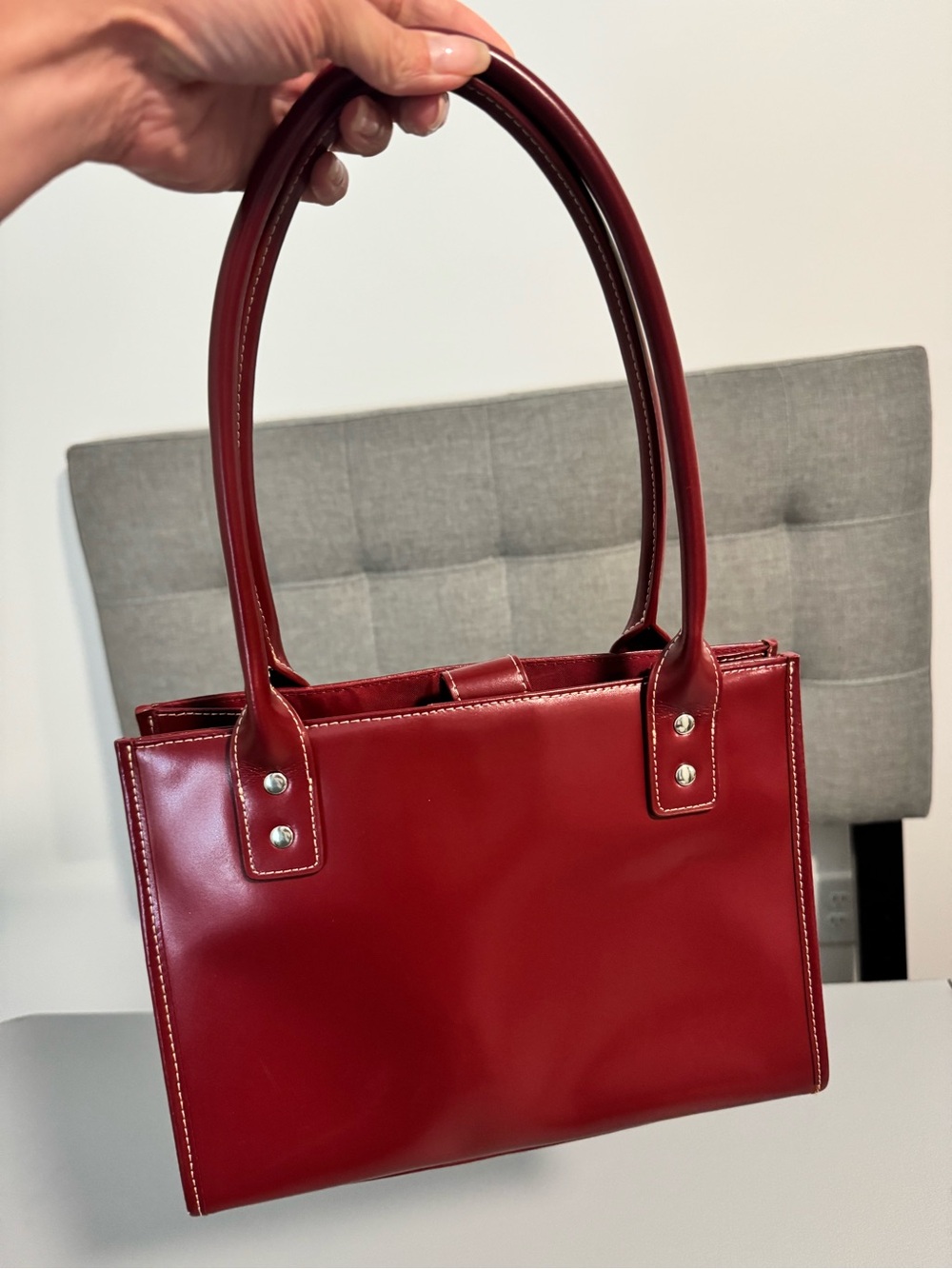 Wilsons Leather Red Patent Tote Shoulder Bag Satchel - Picture 7 of 16